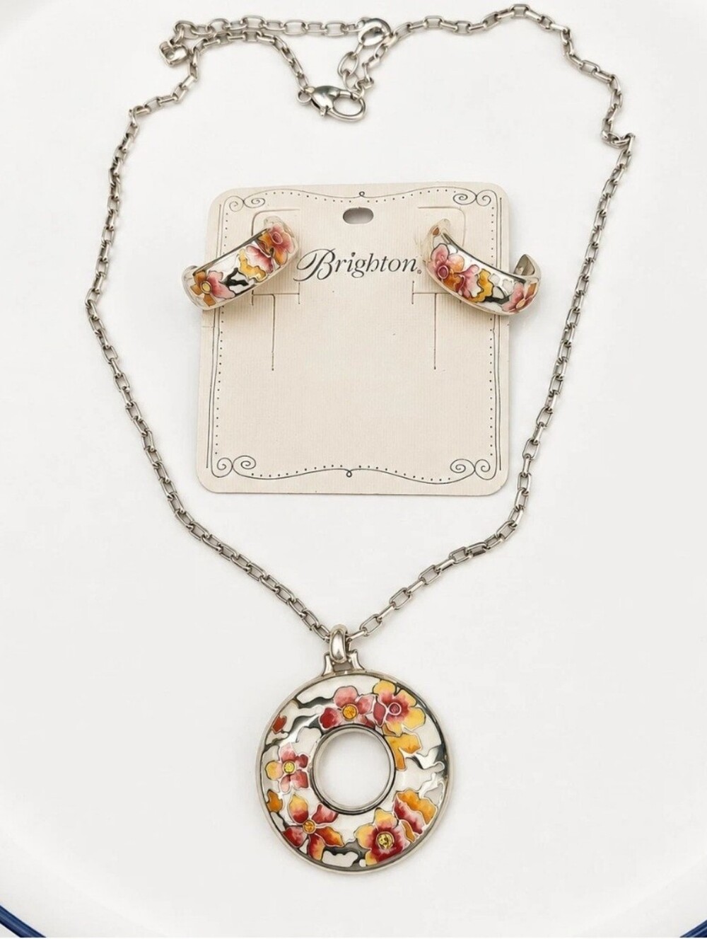 Brighton Kyoto In Bloom Sakura Floral Enamel Necklace Earrings Set NWT - Picture 2 of 11
